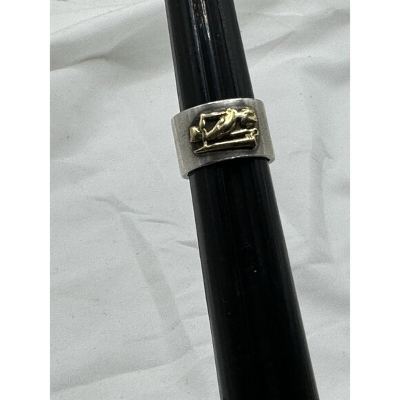 Ilias Lalaounis Sterling & 21k Yellow Gold Emblem Band Pinky Ring Size 4.5-5 - Picture 1 of 8